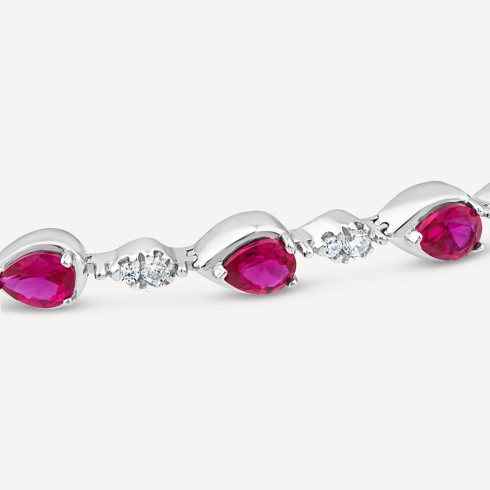 9ct White Gold Pear Ruby & 0.33ct Diamond Bracelet image number 3