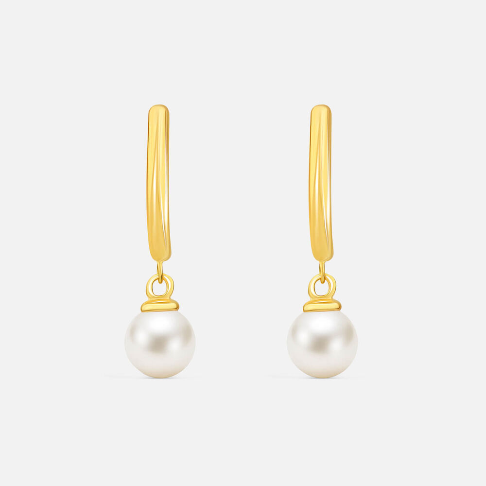 9ct Yellow Gold Hoop Pearl Drop Earrings