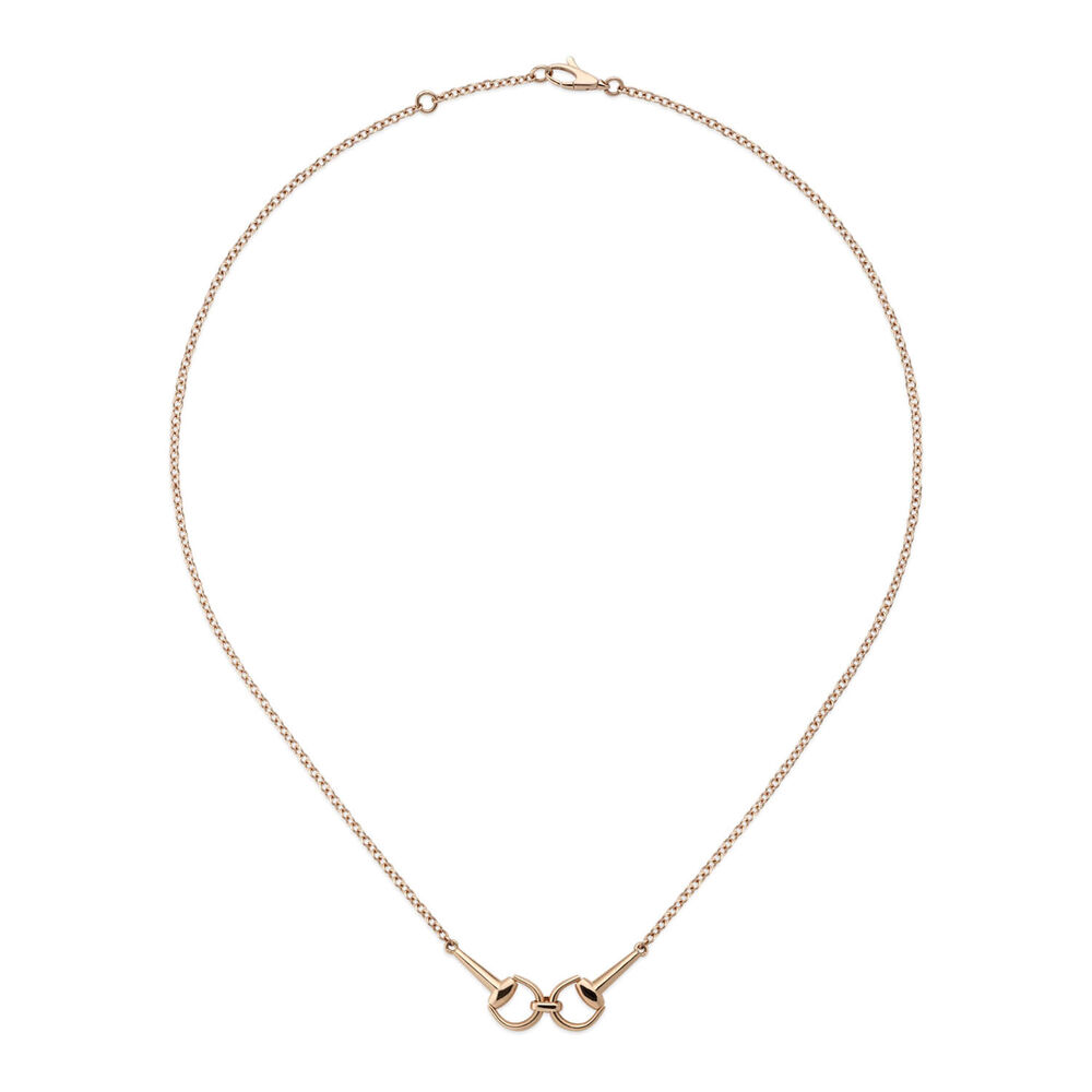 Gucci Horsebit 18k Rose Gold 0.03ct Diamond Pendant Chain Necklace