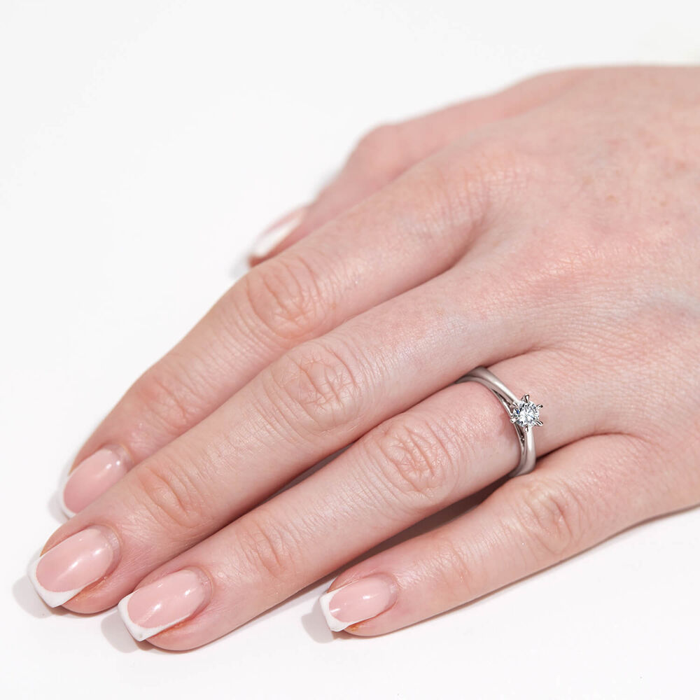 Platinum 0.32ct Round Diamond Six Claw Solitaire Ring image number 1