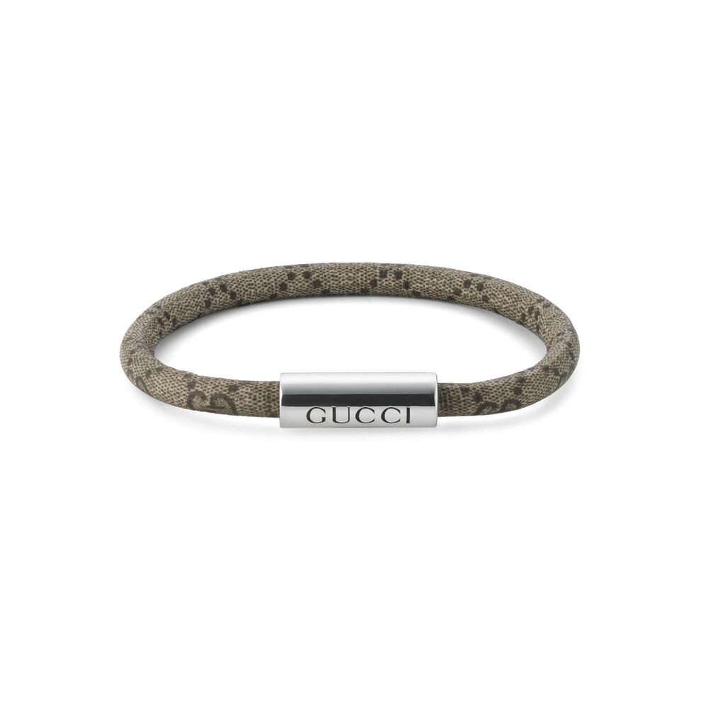 Gucci Trademark Supreme Beige & Ebony Canvas Sterling Silver Tag Bracelet (Size XL, 7.5") image number 0
