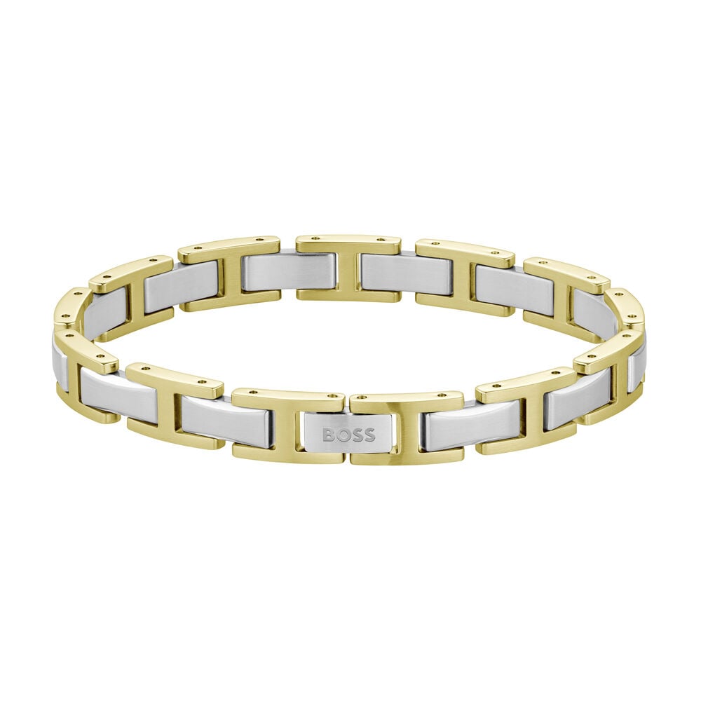 BOSS Nolan Two Tone Gold Stainless Steel H-Link Bracelet image number 0