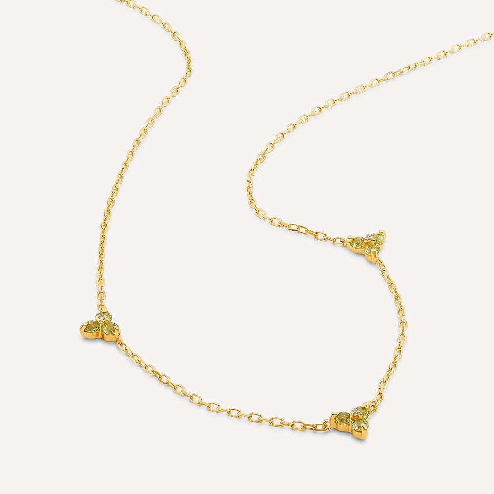 9ct Yellow Gold Peridot Trefoil Diamond Centre Stud Earrings image number 2