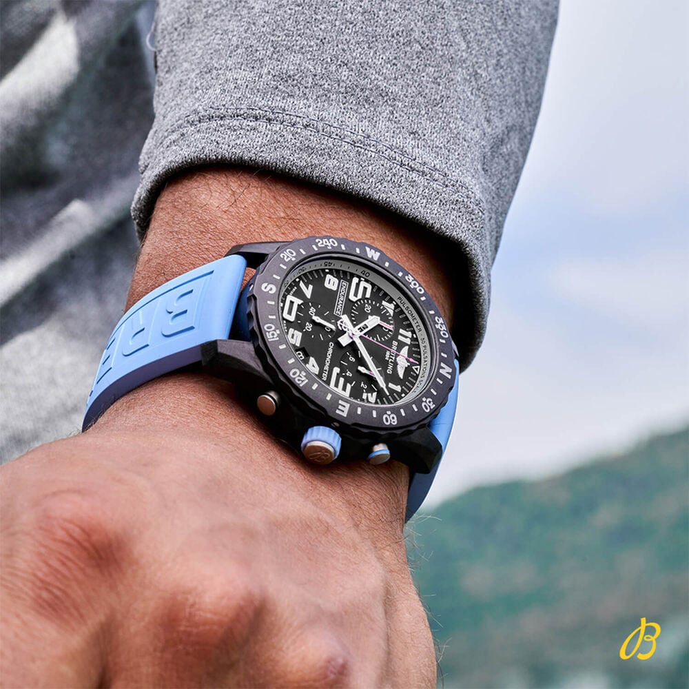 Breitling Endurance Pro 44mm Black Turquoise Detail Dial Light Blue Strap Watch