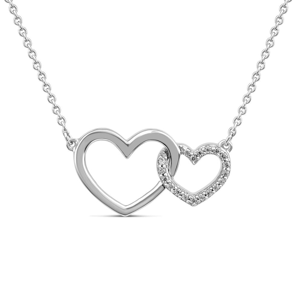 9ct White Gold Double Heart Diamond Set Necklet