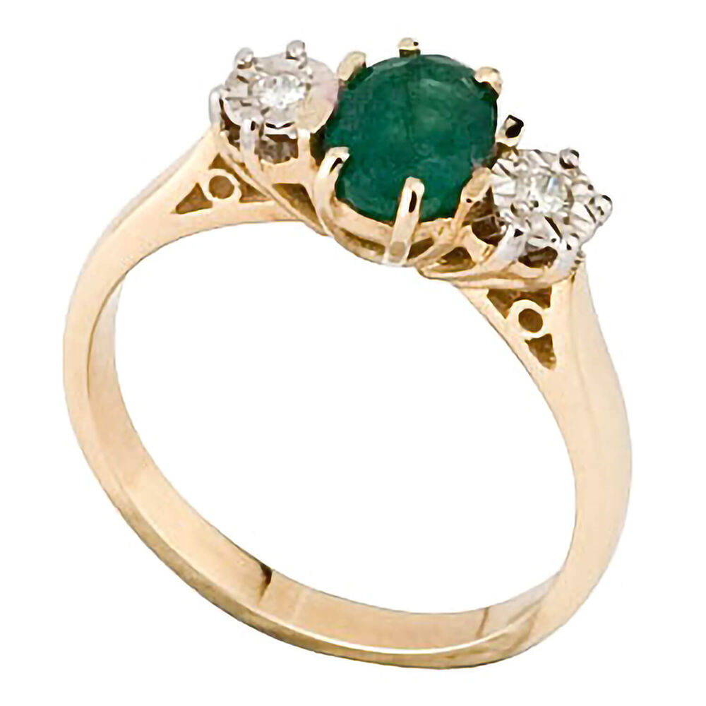 9ct gold diamond and emerald ring image number 0