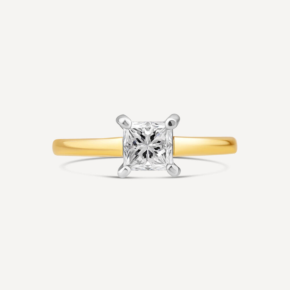 18ct Yellow Gold 1.01ct Princess Diamond Four Claw Solitaire Ring image number 1