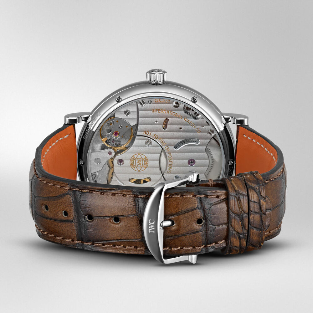 IWC Portofino Hand-Wound Eight Days silver brown leather strap watch image number 5