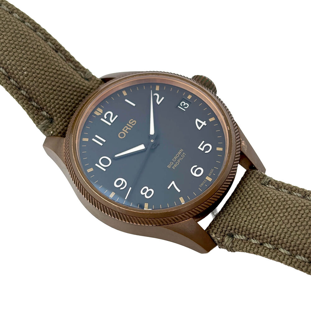 Pre-Owned Oris Big Crown Pro Pilot Big Date Bronze 41mm Dial Olive Strap Watch image number 1
