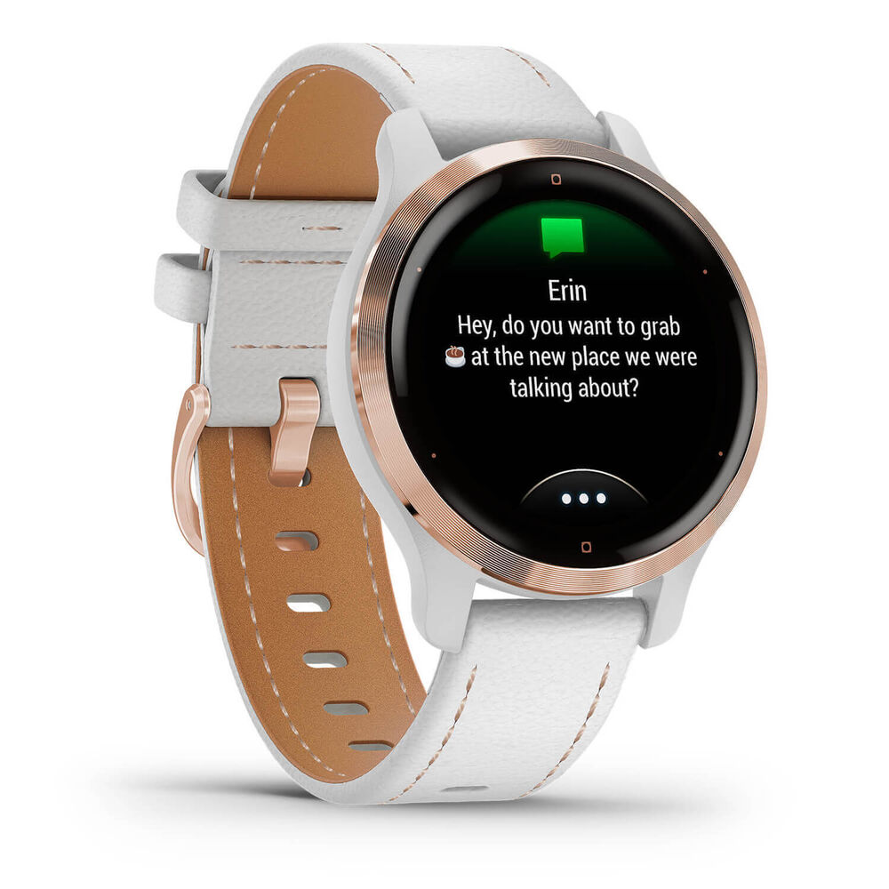 Garmin Venu 2S Rose Gold & White Case White Leather Strap Watch