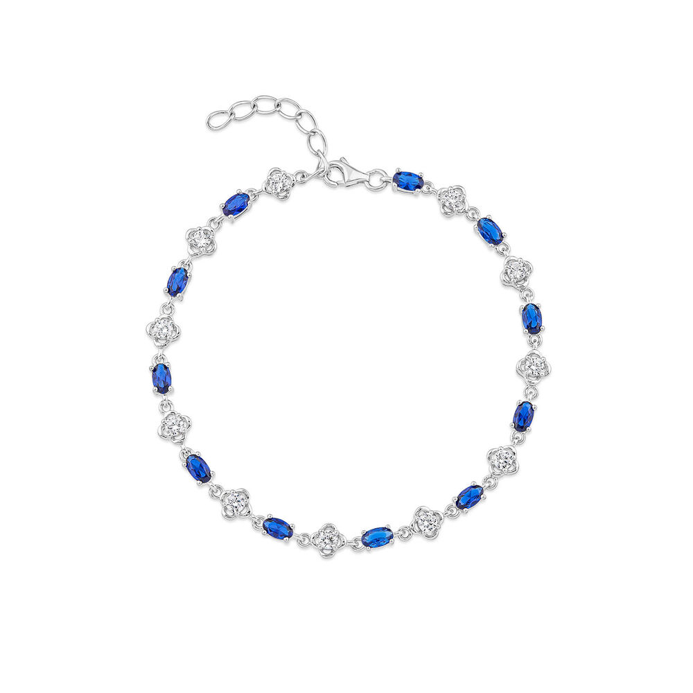 Sterling Silver Cubic Zirconia Flower & Blue Stone Bracelet image number 0