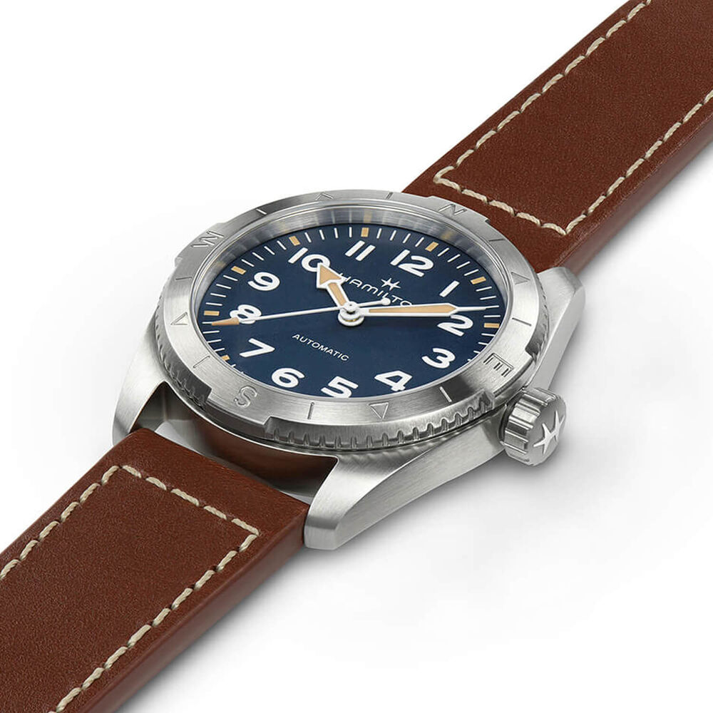 Hamilton Khaki Field Expedition Auto 37mm Blue Dial Brown Strap Watch image number 2
