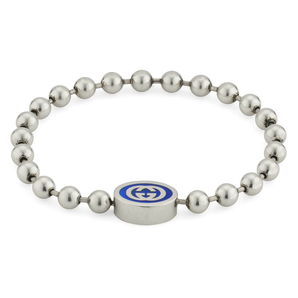 Gucci Interlocking Blue Logo Sterling Silver Bracelet (Size XL, 7.5")