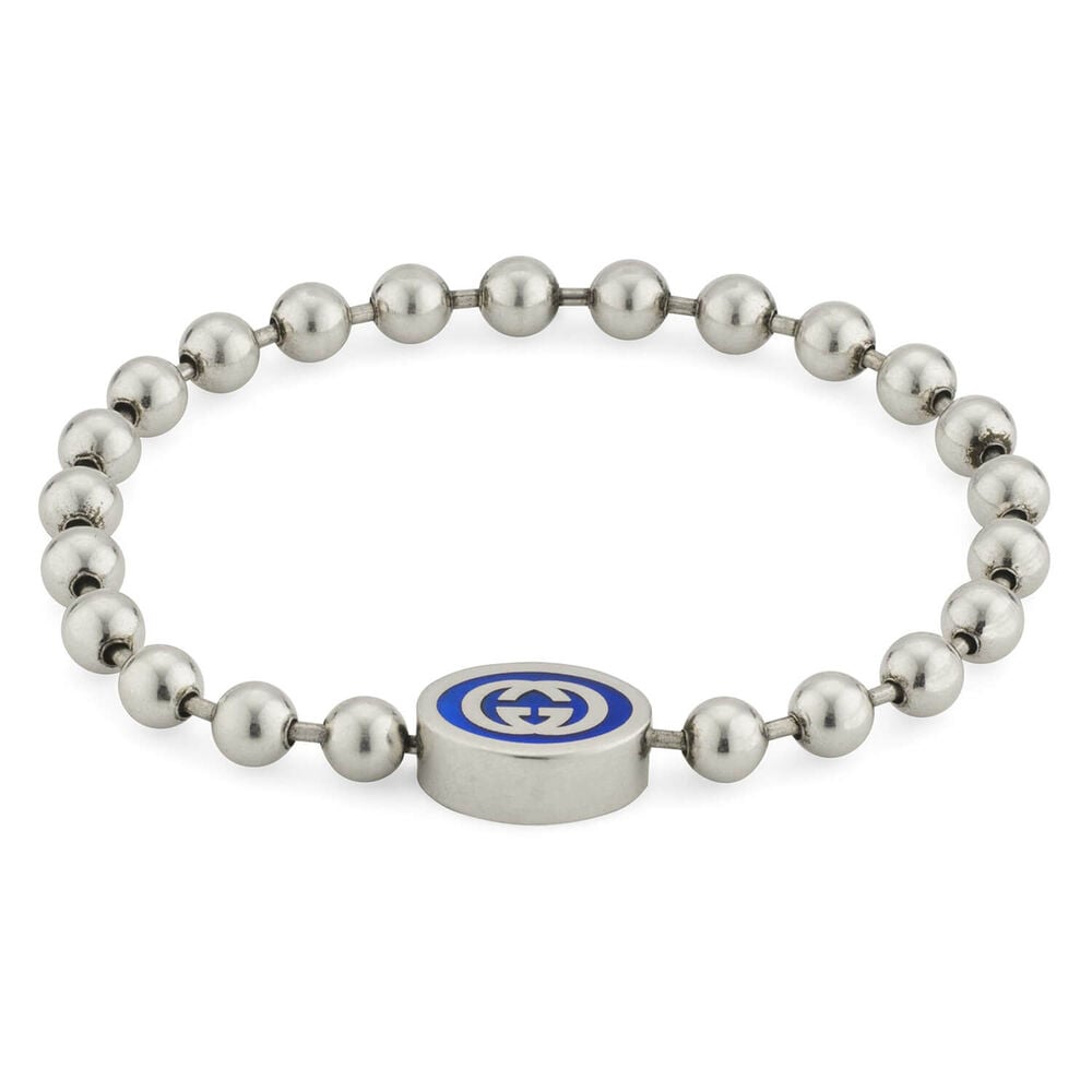 Gucci Interlocking G Blue Logo Sterling Silver Bracelet image number 0