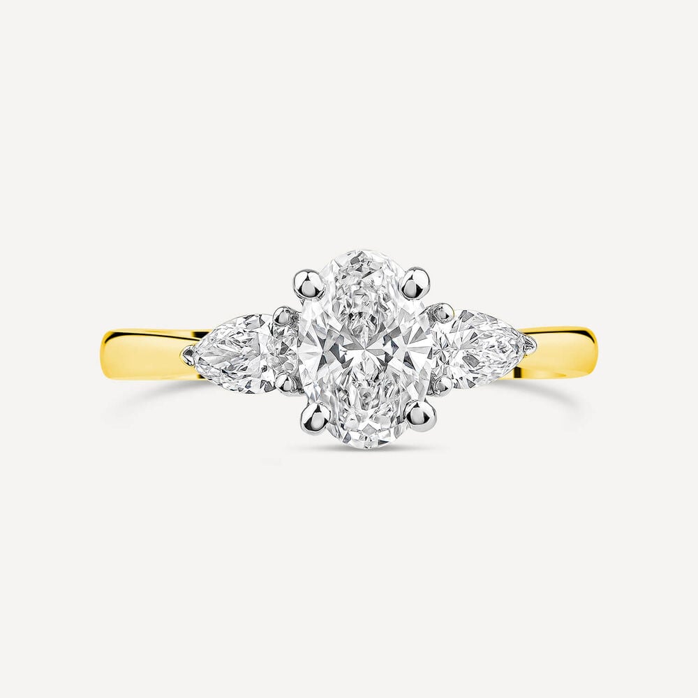 Born 18ct Yellow Gold 1.40ct Lab Grown Oval Centre & Pear Sides Diamond Ring image number 1