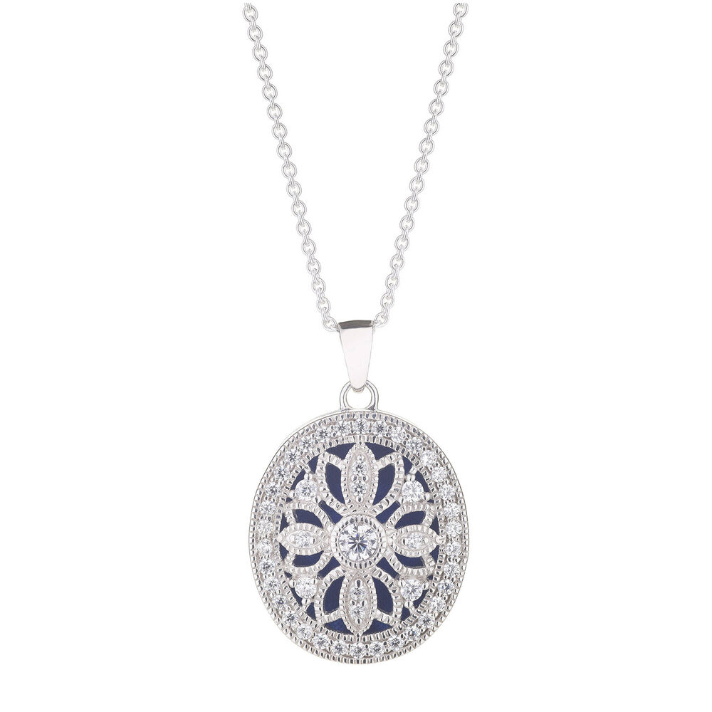 Silver cubic zirconia vintage-style locket (Chain Included)