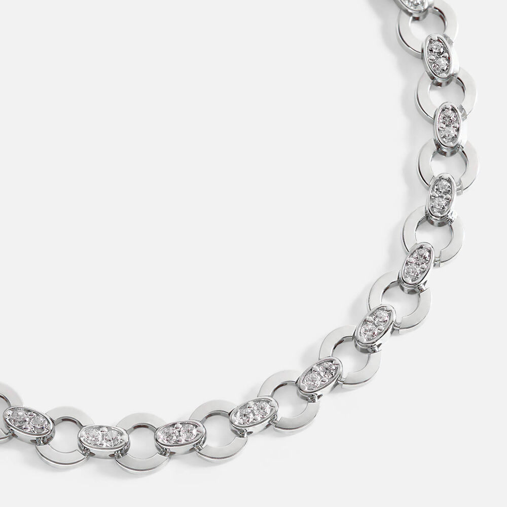 9ct White Gold Cubic Zirconia Round & Oval Link Bracelet