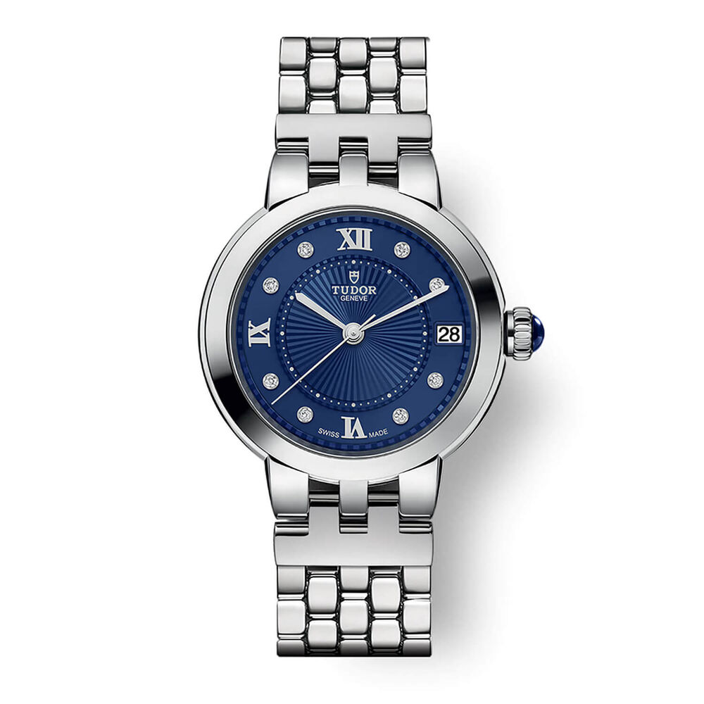 TUDOR Clair De Rose 34mm Blue Dial Diamond Dots Roman Numerals Steel Bracelet Watch