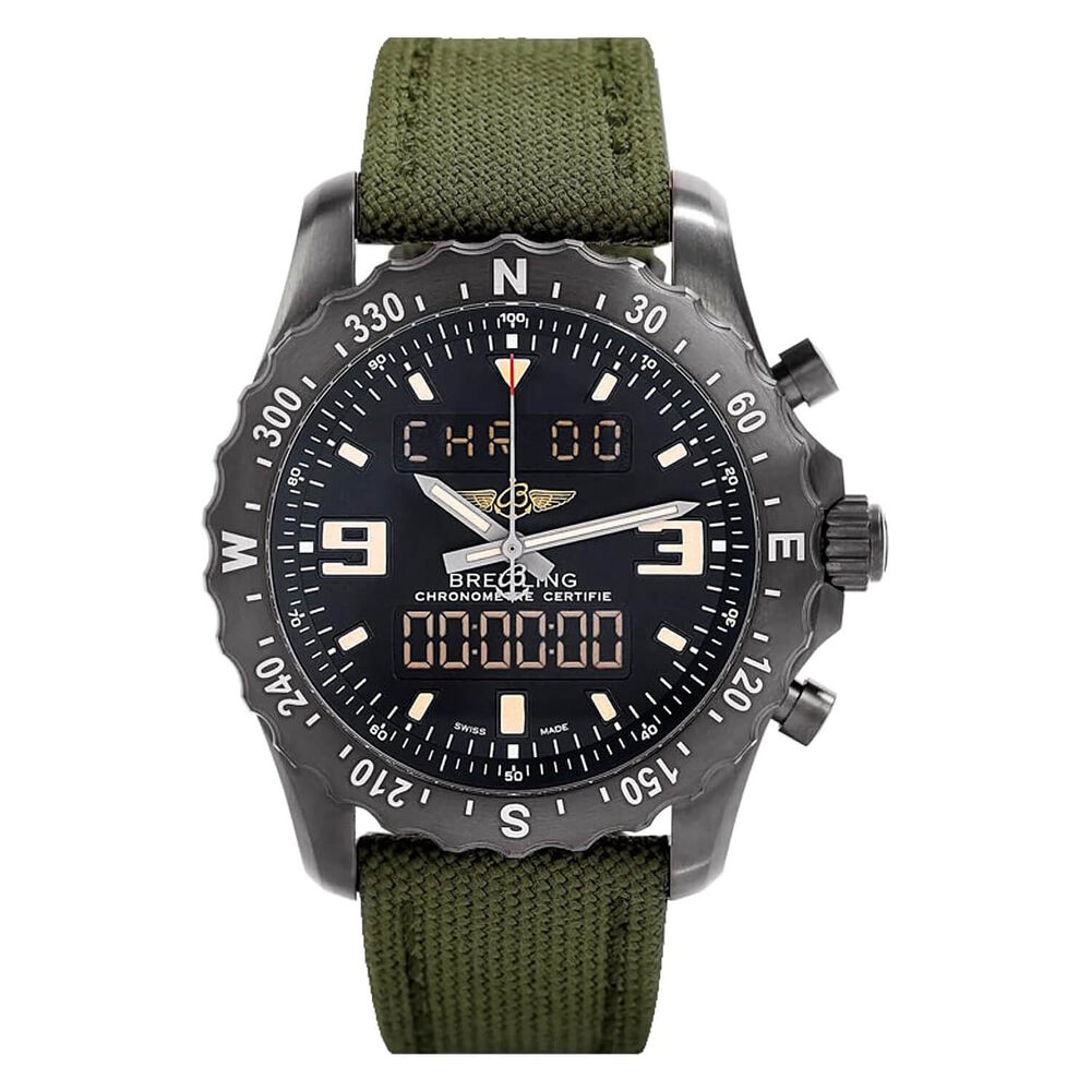 Pre-Owned Breitling Professional Chronospace Military 46mm Black Dial Khaki Strap Watch