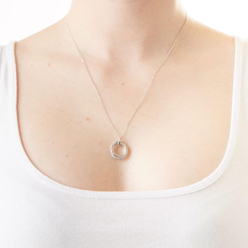 9ct White Gold Cubic Zirconia Double Circle Pendant (Chain Included) image number 2
