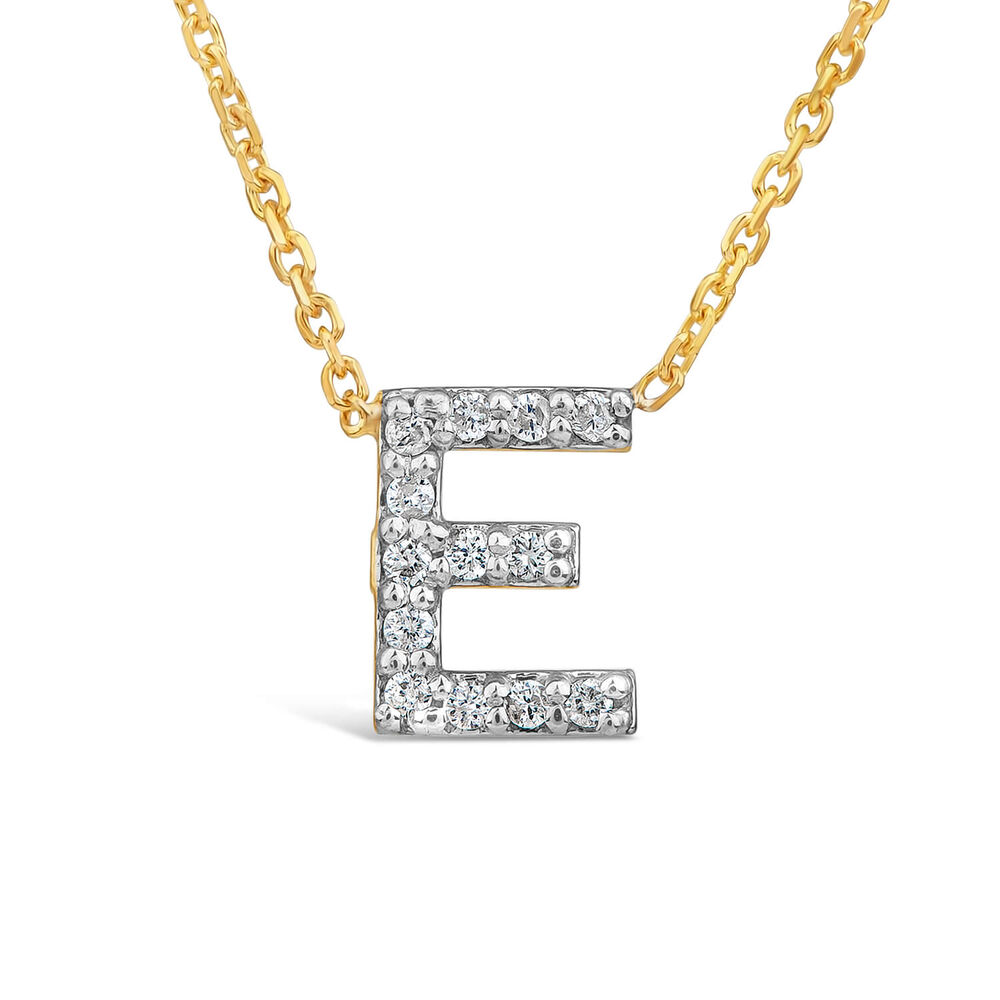 9ct Yellow Gold Petite 0.052ct Diamond Initial "E" Necklet image number 0