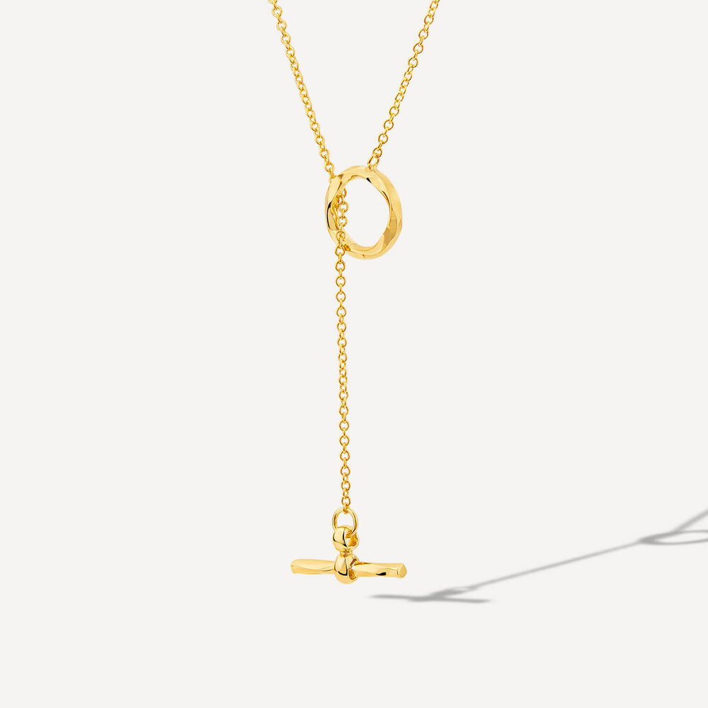 9ct Yellow Gold Diamond Cut Lariat T-Bar Necklet image number 1