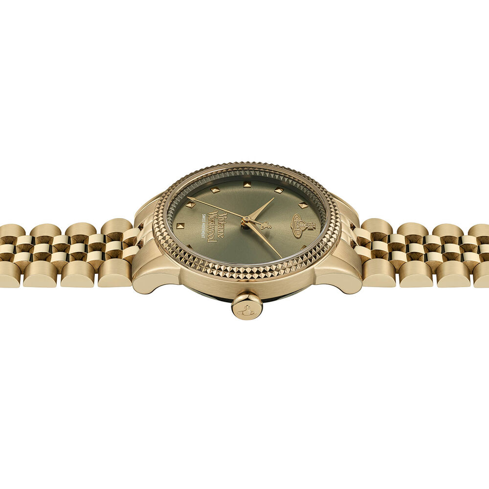 Vivienne Westwood Little Seymour 32mm Olive Green Dial Gold Steel Bracelet Watch image number 3
