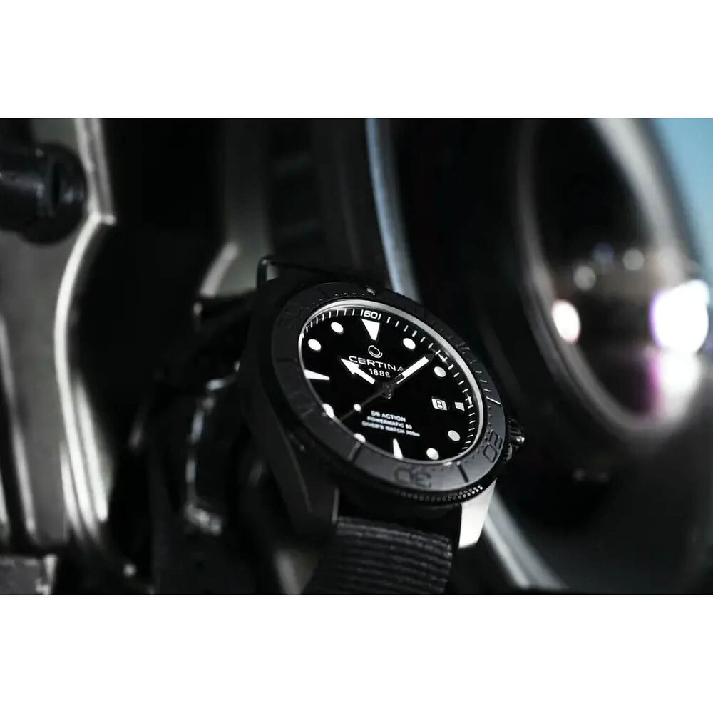 Certina DS Action Diver 43mm Black Dial & PVD Case Nato Strap Watch image number 6