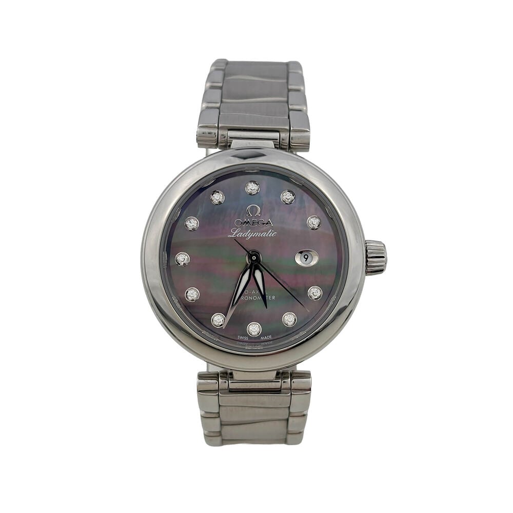 Pre-Owned OMEGA De Ville Ladymatic 34mm Black MOP Dial Diamond Dots Steel Bracelet Watch image number 0