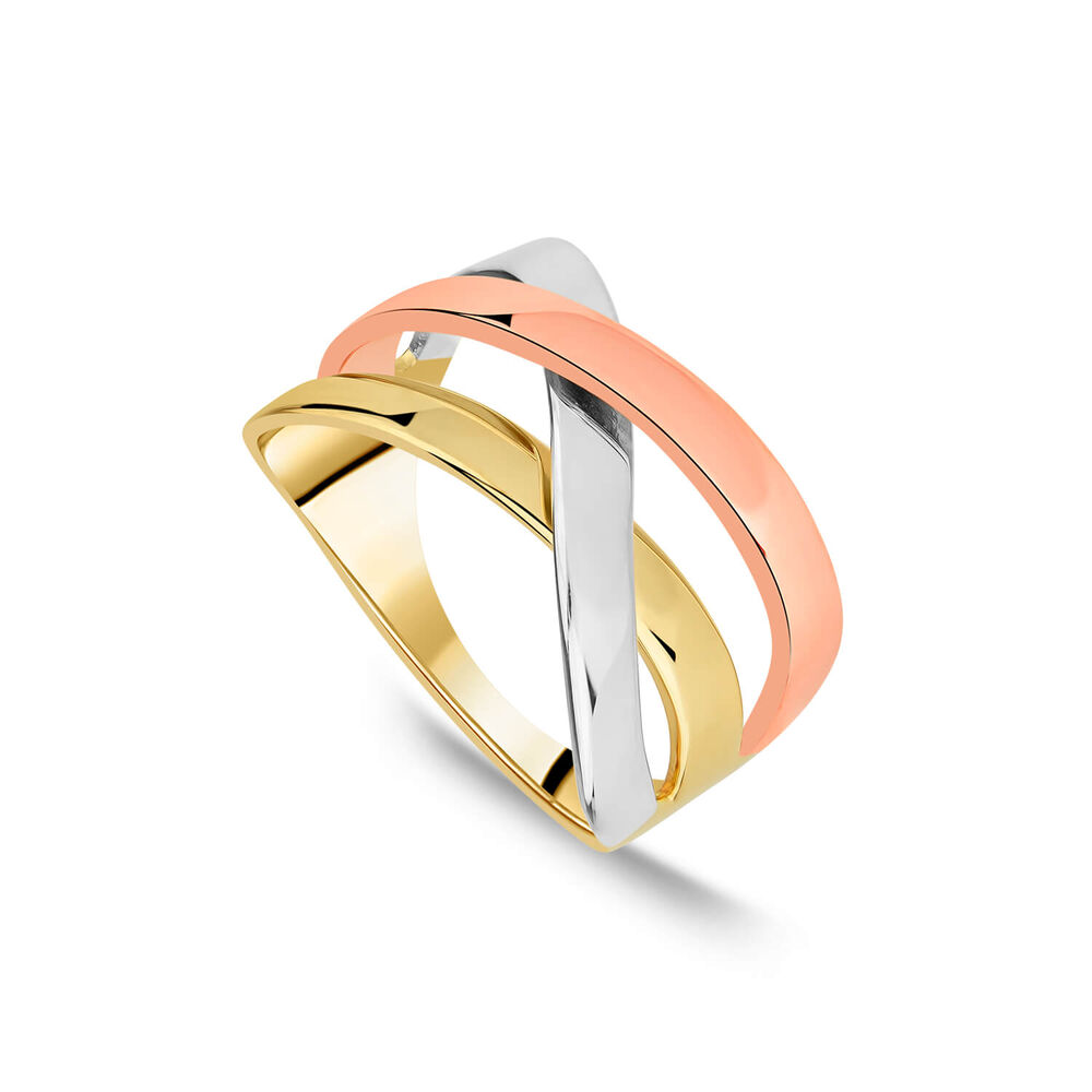 9ct Tri-Colour Crossover Plain Dress Ring