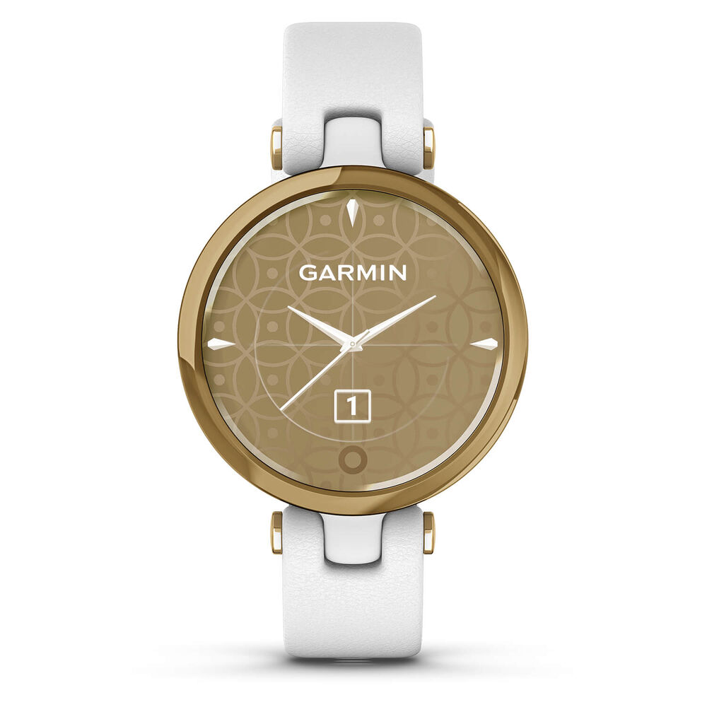 Garmin Lily Classic Light Gold Bezel White Case Italian Leather Strap Watch