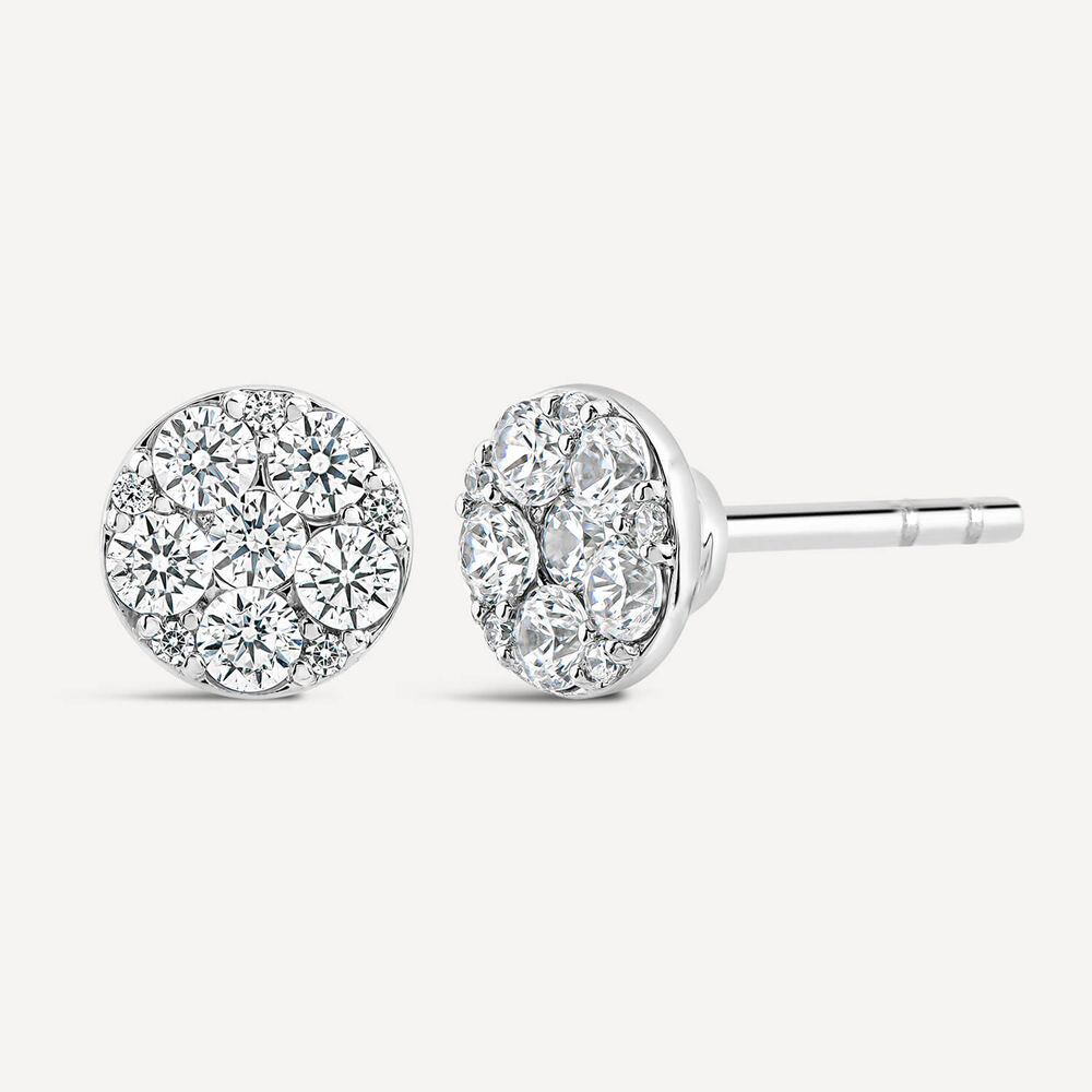 9ct White Gold 0.50ct Six Diamonds Cluster Round Stud Earrings