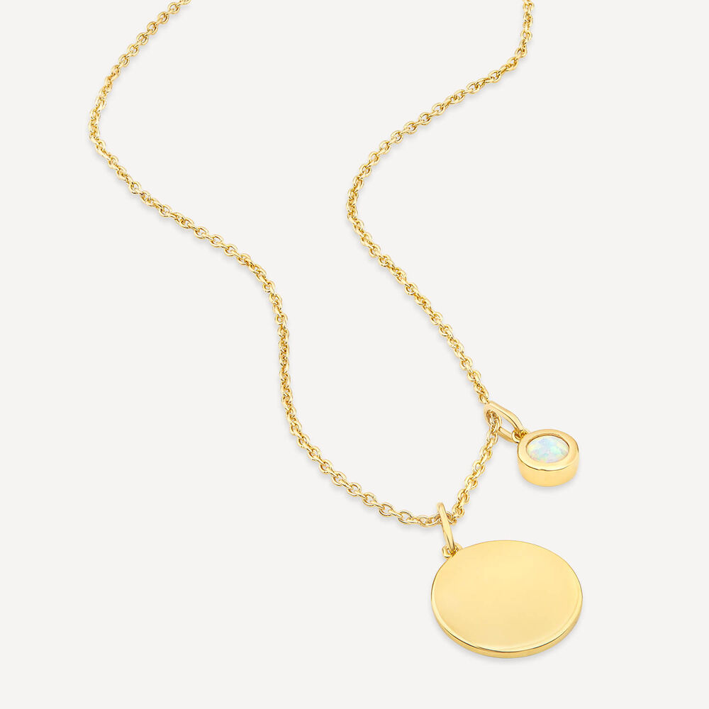 Yellow Gold Plated Sterling Silver October Birthstone Opal Disc Pendant