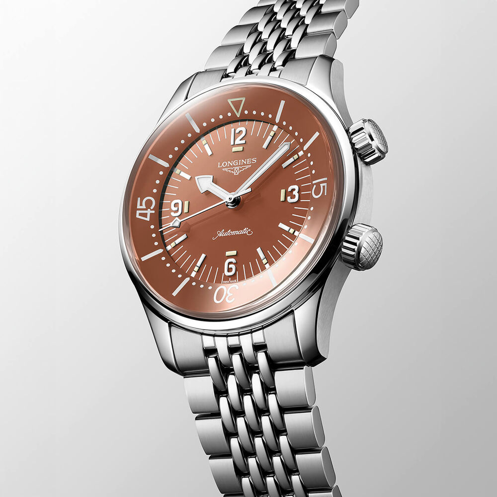 Longines Legend Diver 39mm Terracotta Dial Stainless Steel Case Bracelet Watch image number 1