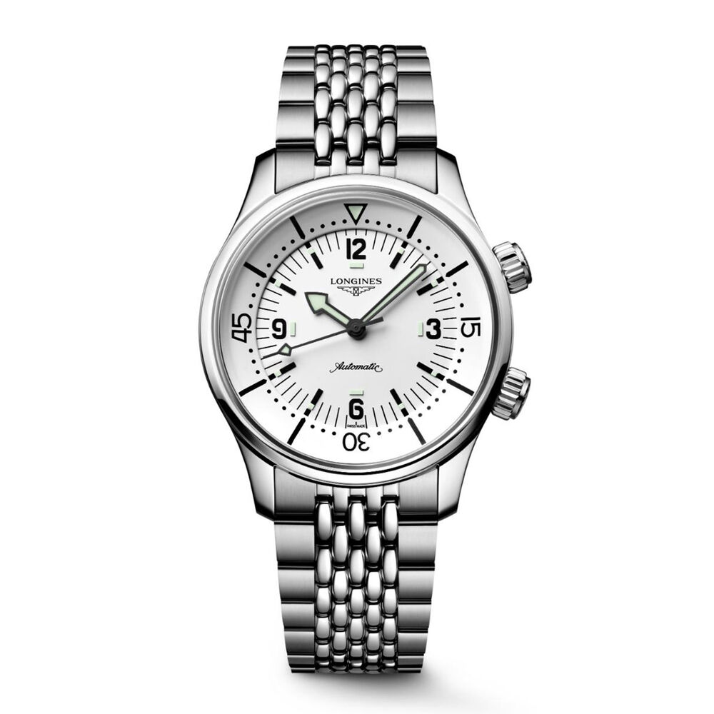 Longines Legend Diver 39mm White Dial Steel Bracelet Watch image number 0