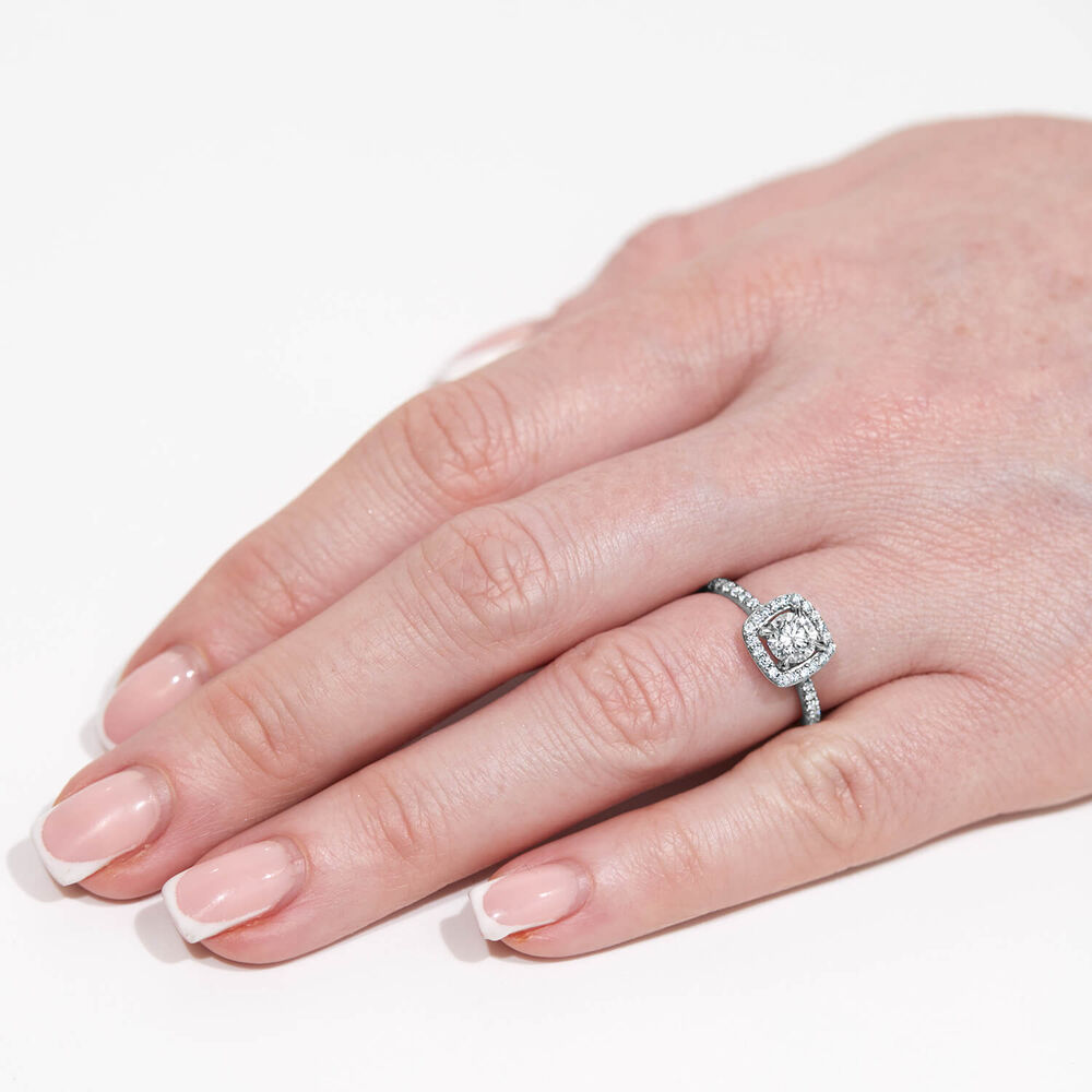 Platinum 0.60ct Cushion Diamond Halo & Shoulders Ring image number 4