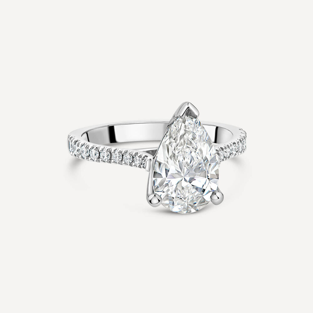 Born Platinum Lab Grown 1.90ct Pear Solitaire & Diamond Sides Ring image number 2