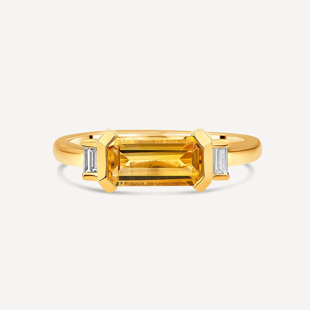 9ct Yellow Gold Octagonal Citrine Diamond Sides Ring image number 1