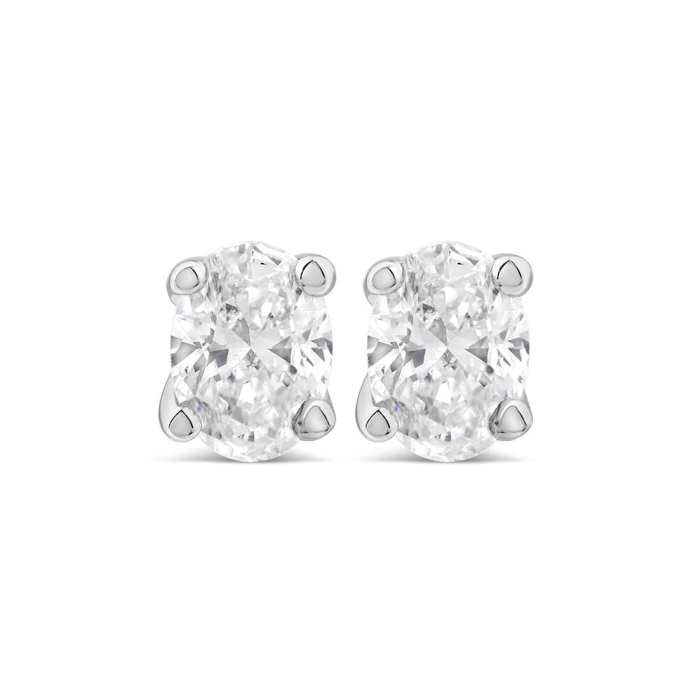 Born 18ct White Gold Lab Grown 0.5ct Diamond Oval Stud Earrings image number 0