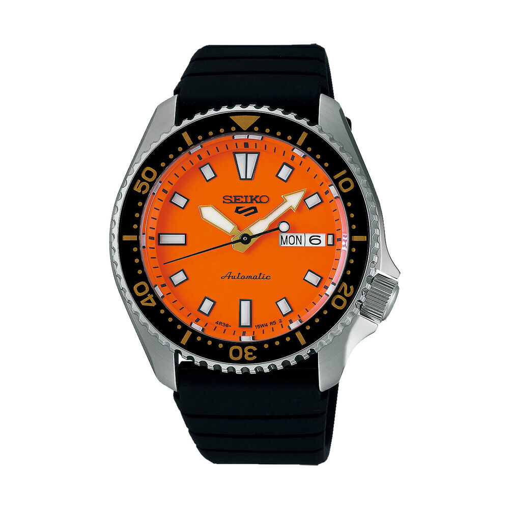 Seiko 5 Sport SKX Redux 'Daichi Orange' 42.5mm Dial Black Rubber Strap Watch
