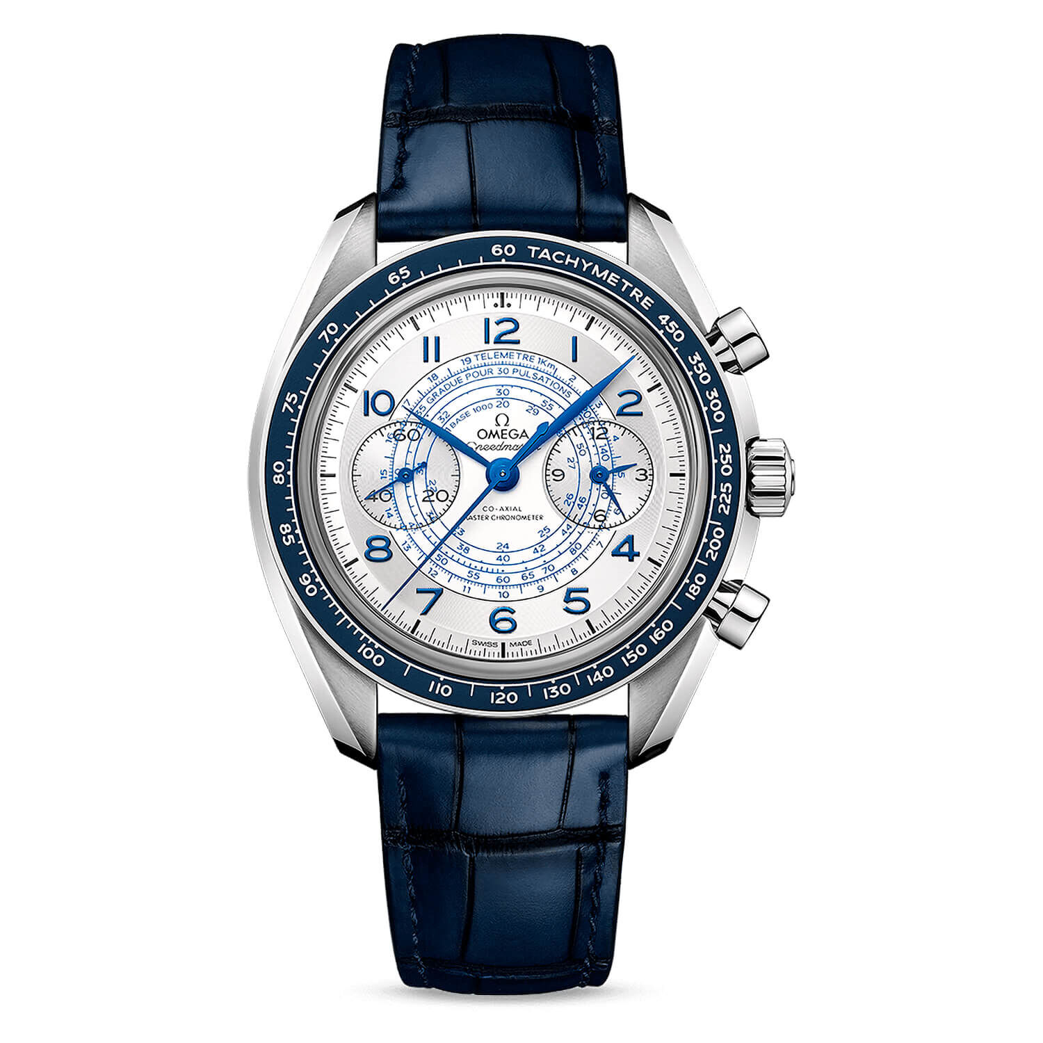 OMEGA Speedmaster Chronoscope 43mm Silver Dial Blue Strap Watch