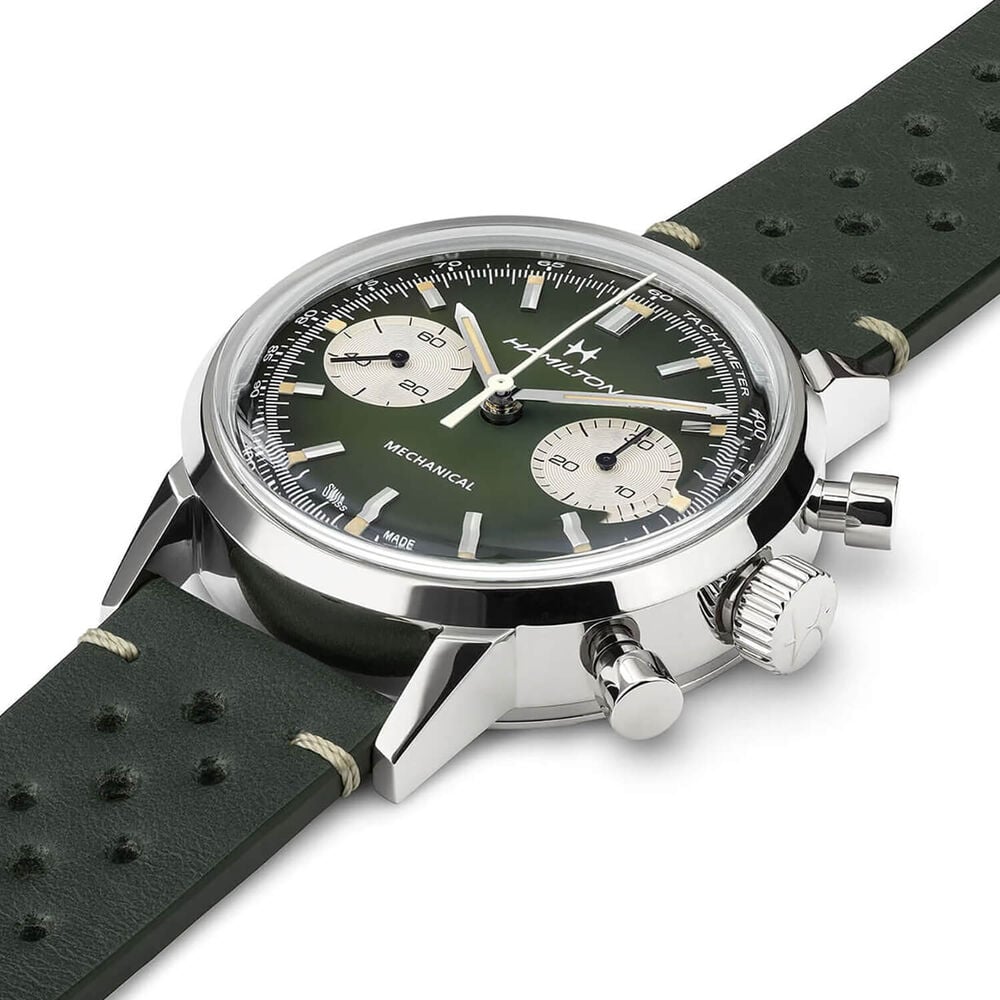Hamilton American Classic 40mm Green Dial Green Leather Strap Chronograph Watch
