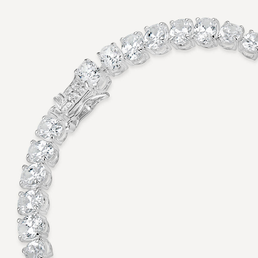 Sterling Silver Oval Cubic Zirconia Tennis Bracelet image number 5