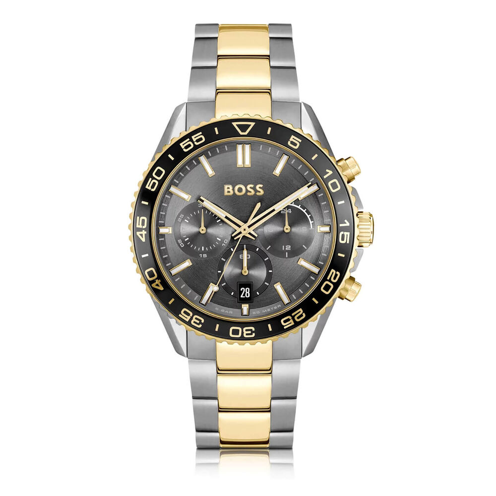 BOSS Runner Chronograph 44mm Black Dial Two-Tone Steel Bracelet Watch