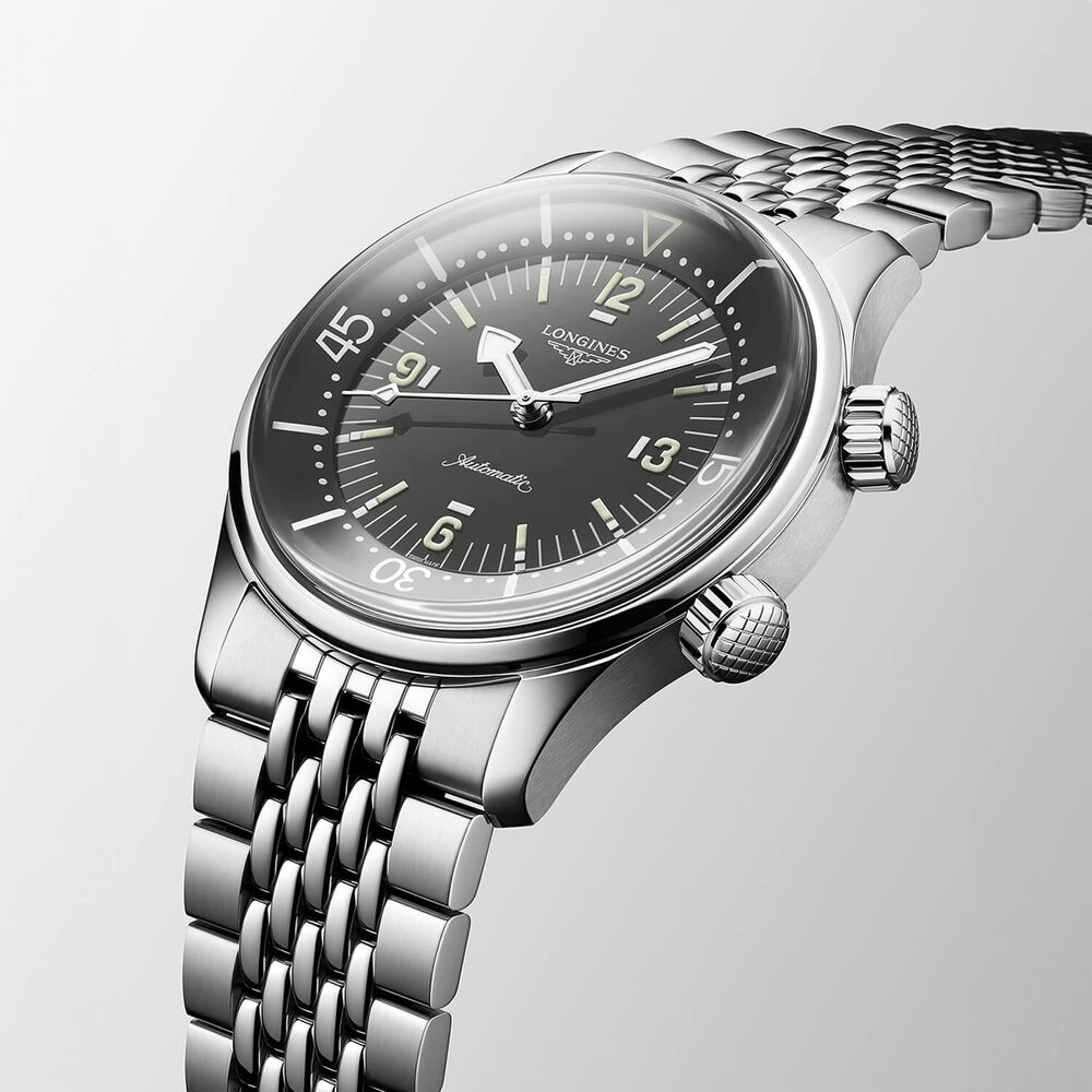 Longines Legend Diver 39mm Grey Dial Stainless Steel Case Bracelet Watch image number 2