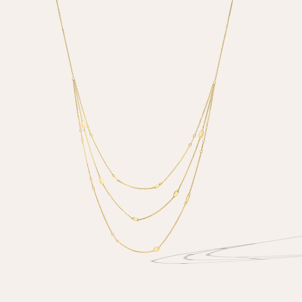 9ct Yellow Gold Three Strand Oval Polished Discs Necklet