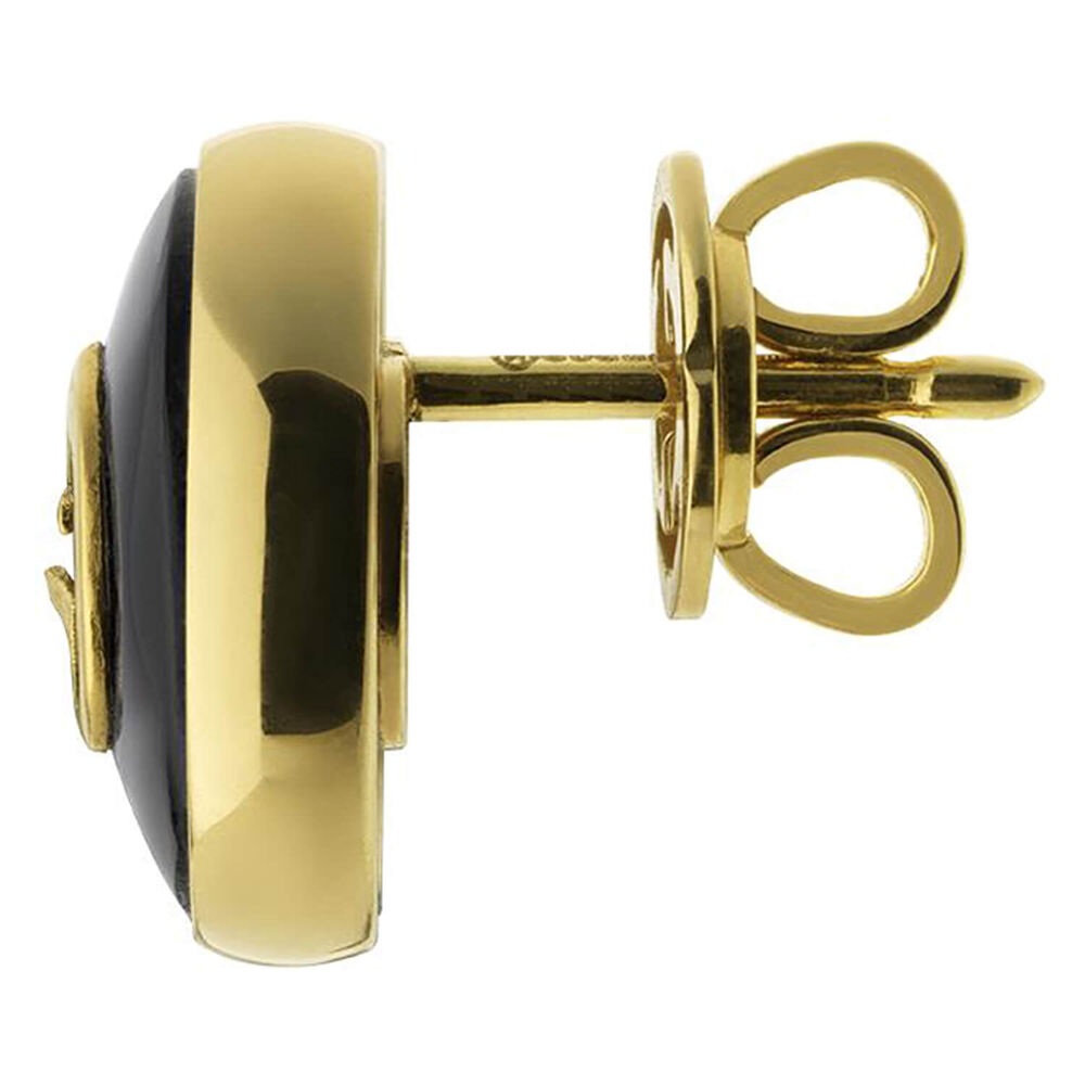 Gucci Interlocking Onyx 18k Yellow Gold Stud Earrings