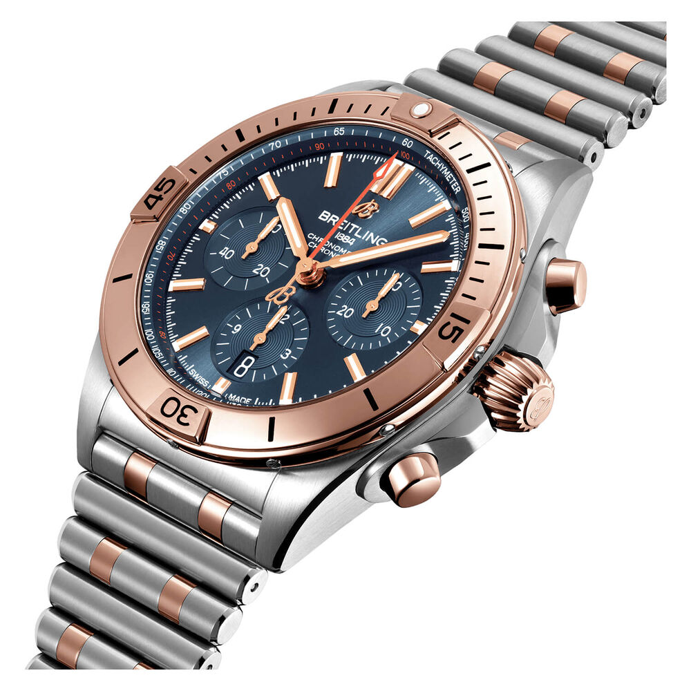 Breitling Chronomat 42mm Mens Blue Dial Steel & 18k Red Gold Bracelet Watch
