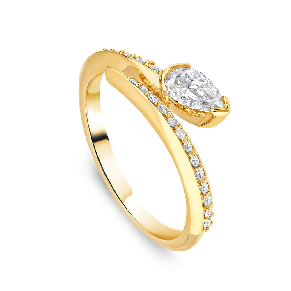 Born Kissed with Diamonds 9ct Yellow Gold Lab Grown 0.58ct Pear Diamond Twist Shaped Ring image number 0
