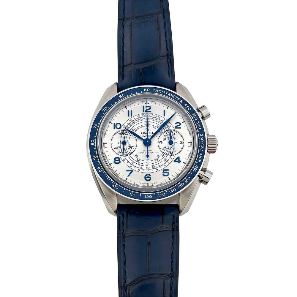Pre-Owned Omega Speedmaster Chronoscope 43mm Silver Dial Blue Strap Watch image number 0